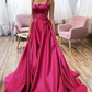 A-line Straps Fuchsia Long Prom Dresses Satin Evening Dress,DP300