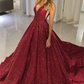 Elegant A-Line Straps Sleeveless V-Neck Floor-Length Prom Party Gowns,DP306