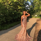 Stunning Rose Gold Sequin V-neck Prom Dress Formal Evening Dress,DP310