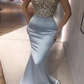 Sweetheart Satin Long Prom Dress Mermaid Evening Dress with Beading,DP311