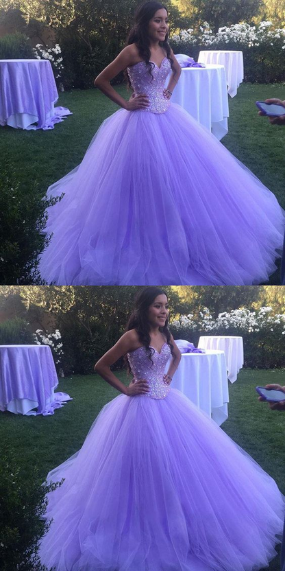 Sparkly Sweetheart Lavender Tulle Ball Gown Quinceanera Dresses Prom Dresses,DP312