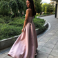 Simple Strapless Pink Satin Prom Dress Pleated A-Line Formal Evening Gowns,DP315