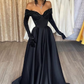 Black Mermaid Off-The-Shoulder With Gloves Long Prom Dress,DP318