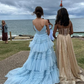 Elegant Tulle Ball Gown V Neck Side Split Layered Long Prom Dress,DP321