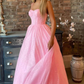 Shiny Pink Tulle Long Prom Dress Spaghetti Straps Formal Dress Sparkly Evening Dress,DP322