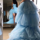 Blue Tulle Ruffles  Sleeveless Prom Dress Party Dress,DP326