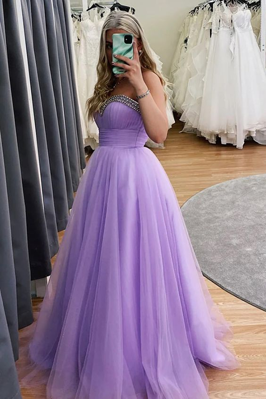 Princess A-Line Sweetheart Long Prom Dress with Beading,DP330