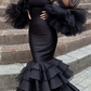 Black Charming Mermaid Tulle Ruffles Long Prom Dress Formal Party Dress,DP331