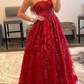 Blue/Red Strapless Sequins Long Prom Dress with Applique,DP335