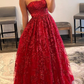 Blue/Red Strapless Sequins Long Prom Dress with Applique,DP335