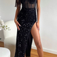 Black Spaghetti Straps Sequin Mesh Split Prom Dress Formal Dress,DP337