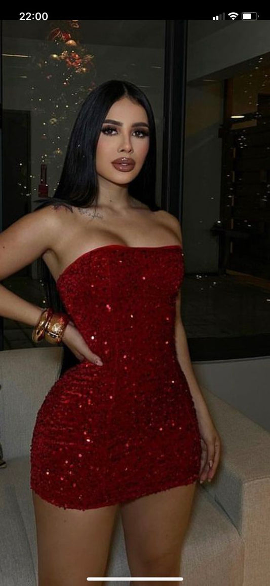 Sexy Red Strapless Sequins Sheath Short Party Dress Evening Gown, DP4030