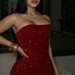 Sexy Red Strapless Sequins Sheath Short Party Dress Evening Gown, DP4030