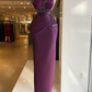 Dark Purple High Neck Beading Satin Mermaid Long Evening Gown, DP4034