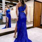 Sheath One Shoulder Sequins Prom Dress with 3D Appliques,DP346