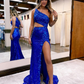 Sheath One Shoulder Sequins Prom Dress with 3D Appliques,DP346