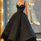 A-Line Black Ankle Length Evening Dresses Ruffles Prom Dress,DP347