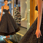 A-Line Black Ankle Length Evening Dresses Ruffles Prom Dress,DP347