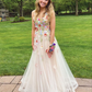 Floral Ivory A-Line Tulle Sleeveless Prom Dress Sweet Party Dress,DP349