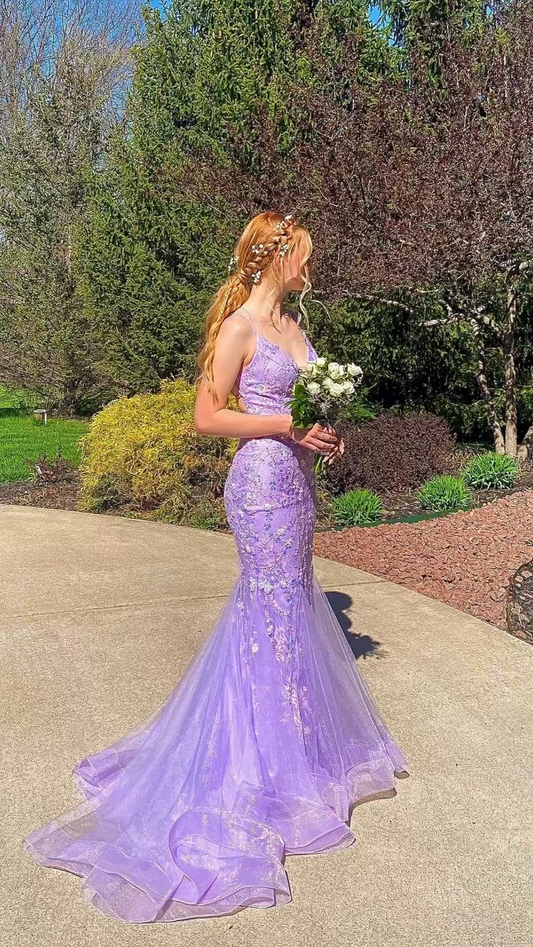 Lavender Tulle Elegant Mermaid Prom Dress Formal Party Dress,DP356