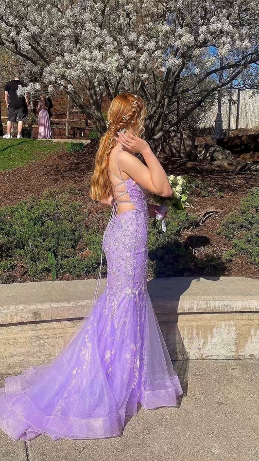 Lavender Tulle Elegant Mermaid Prom Dress Formal Party Dress,DP356