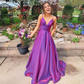 Purple Satin A-Line Prom Dress Spaghetti Straps Ball Gown,DP360