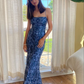 Blue Sequins Spaghetti Strap Mermaid Formal Evening Gown Prom Dress,DP364