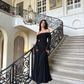 Stunning A-Line Black Off-The-Shoulder Long Prom Dress,DP370