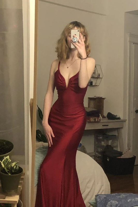 Burgundy Sexy Mermaid Long Prom Evening Dress,DP372