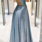 Sexy Shiny Deep V Neck A-Line Long Prom Dress with Pockets,DP373