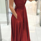 Sexy Shiny Deep V Neck A-Line Long Prom Dress with Pockets,DP373