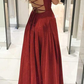 Sexy Shiny Deep V Neck A-Line Long Prom Dress with Pockets,DP373