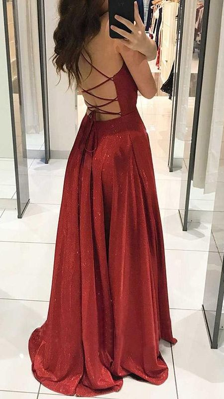 Sexy Shiny Deep V Neck A-Line Long Prom Dress with Pockets,DP373