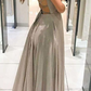 Sexy Shiny Deep V Neck A-Line Long Prom Dress with Pockets,DP373