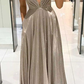 Sexy Shiny Deep V Neck A-Line Long Prom Dress with Pockets,DP373