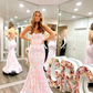 Cute Mermaid Blush Pink Satin Prom Dresses with Sequins Lace,DP377