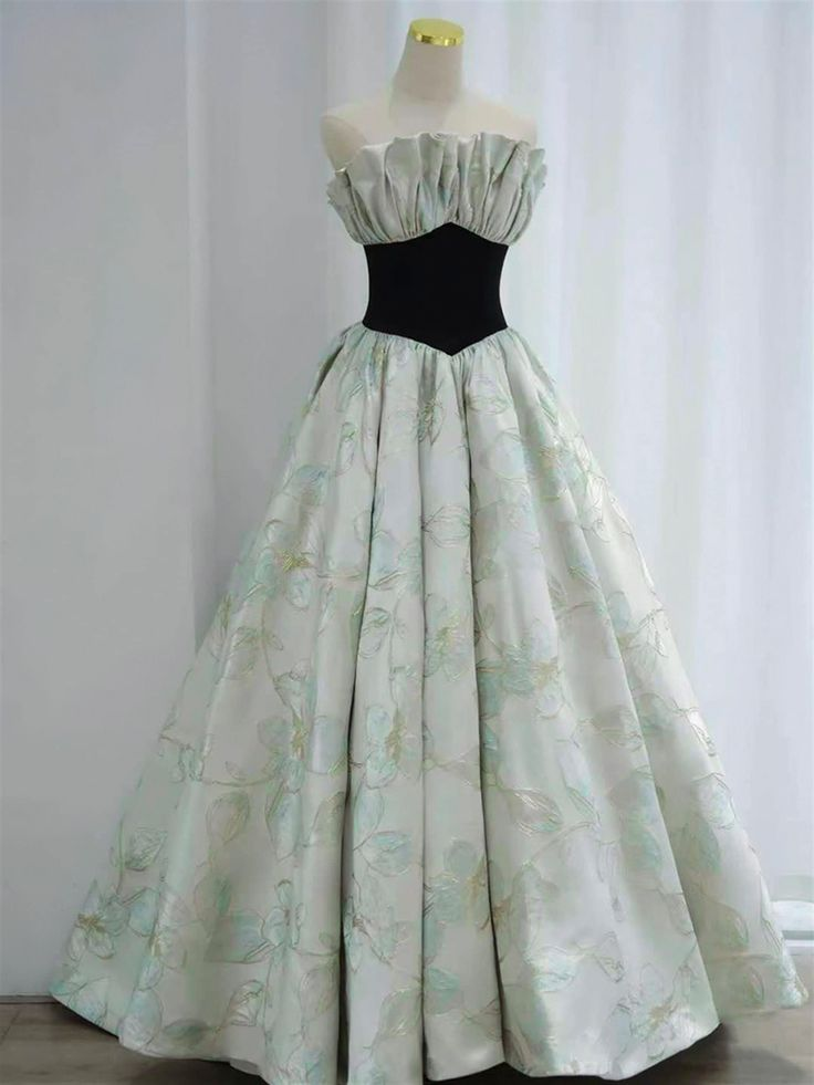 Light Blue Jacquard Gold Flower Black Velvet Elegant Dress Prom Quinceanera Dress Evening Dress,DP384