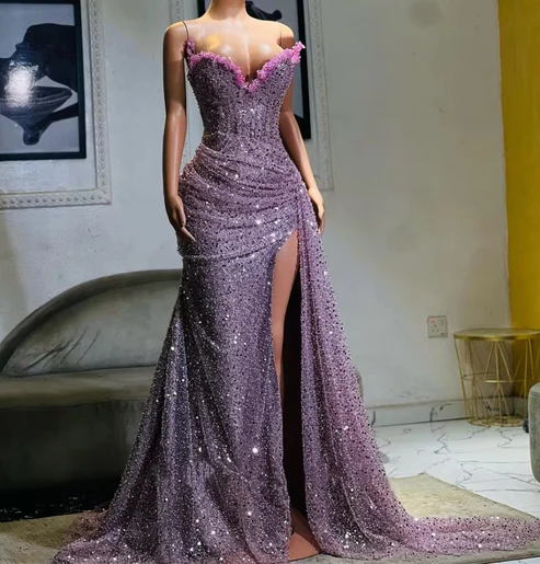 Light Purple Sweetheart Beading Sequins Black Girl Long Evening Party Gown DP3900