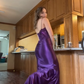 Elegant Purple Spaghetti Straps Appliques Satin Long Prom Dress DP3903