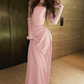 Modest Long Sleeves Pink A-Line Long Prom Dress DP3906