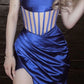 Royal Blue Satin Strapless Sheath Long Evening Party Dress DP3920