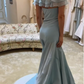 Light Blue Off Shoulder A-Line Vintage Long Prom Dress DP3914