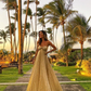 Gold Strapless A-Line Pleated Long Evening Party Dress DP3918