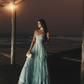 Light Blue Spaghetti Straps A-Line Tulle Ruffles Long Prom Dress DP3916