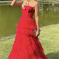 Elegant Strapless A-Line Tulle Red Long Evening Party Dress Prom Gown DP3922