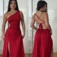 Red One Shoulder Open Back A-Line Long Party Dress DP3924