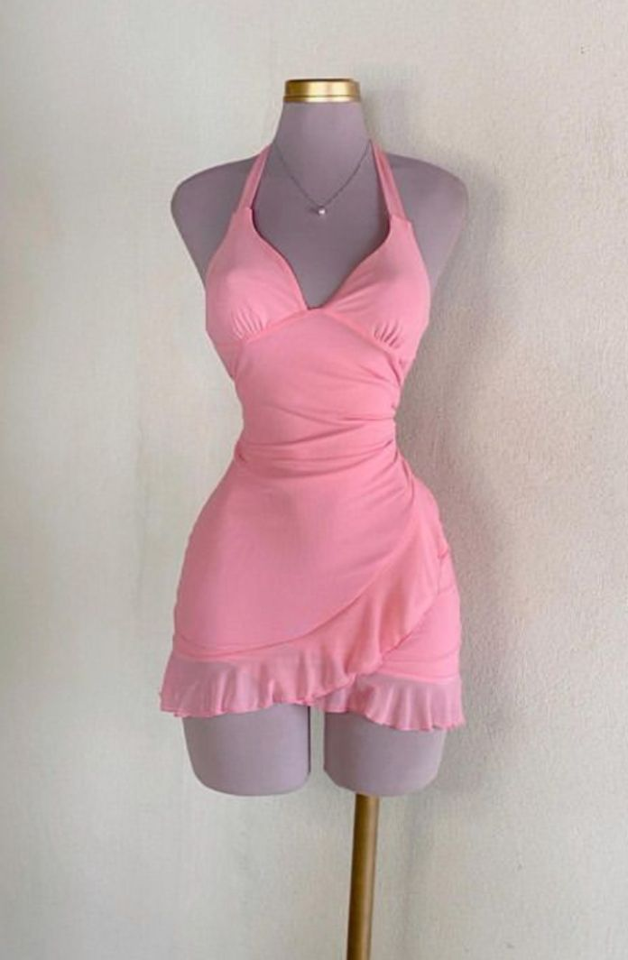 Pink Halter Sheath Ruffles Short Party Dress Mini Birthday Dress DP3934