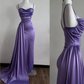 Purple Spaghetti Straps Sheath Satin Long Evening Party Dress DP3936