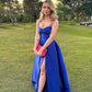 Royal Blue Spaghetti Straps A-Line Satin Long Formal Evening Party Dress DP3975