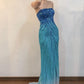 Blue Strapless Mermaid Sequins Vintage Long Party Dress, DP3987